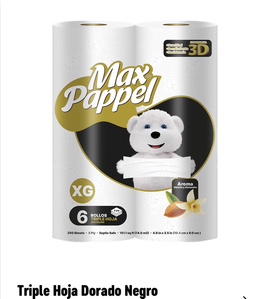 HIGIENICO MAX PAPEL DORADO XG NEGRO 3PLE HOJA 6/1